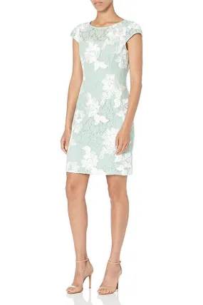 Adrianna Papell AP1D104038 Cap Sleeve Floral Short Bodycon Mesh Dress