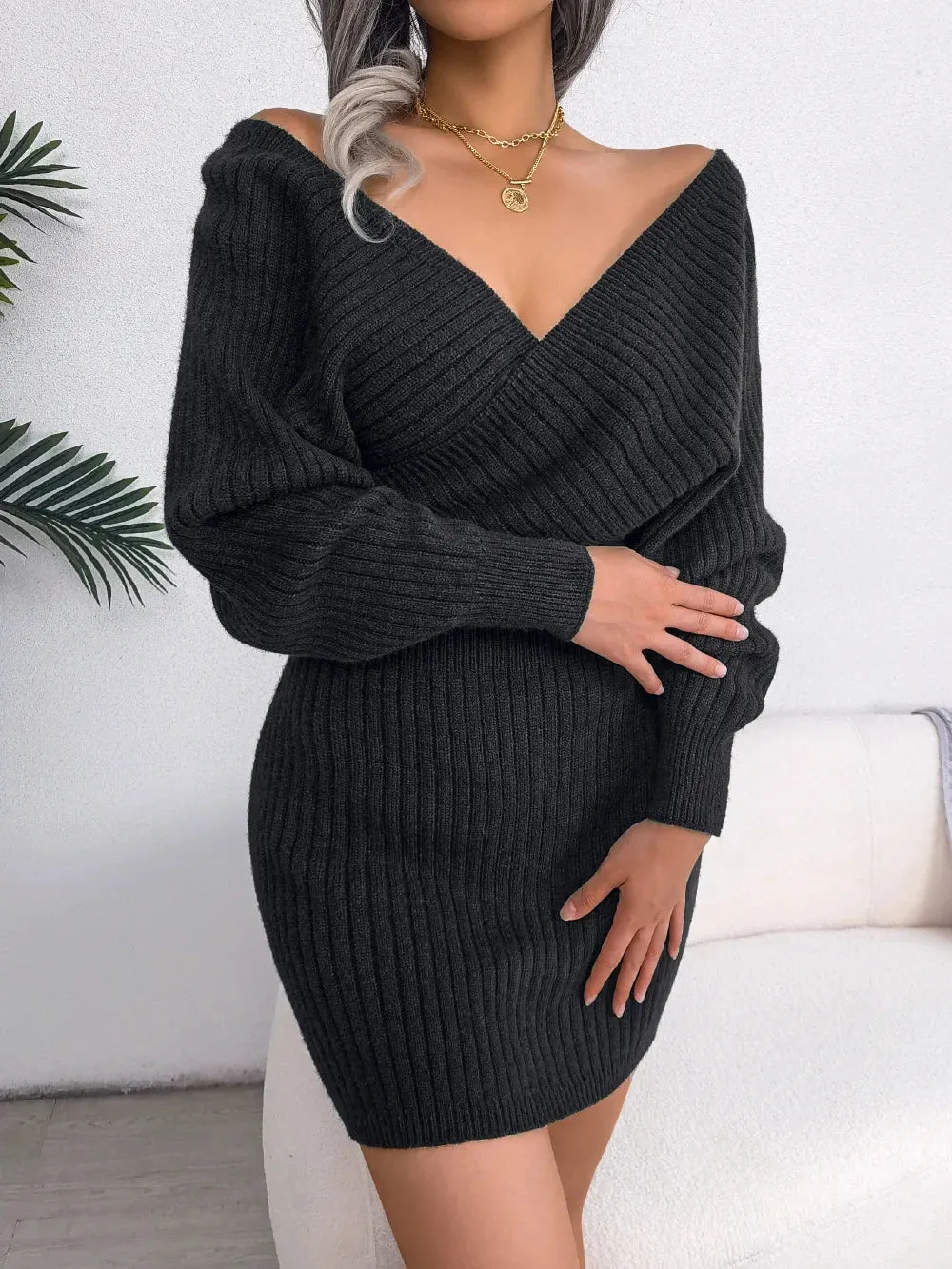 2024 New Spring Bodycon Sweater Casual Long Sleeve Knitted White Green Blue Dress