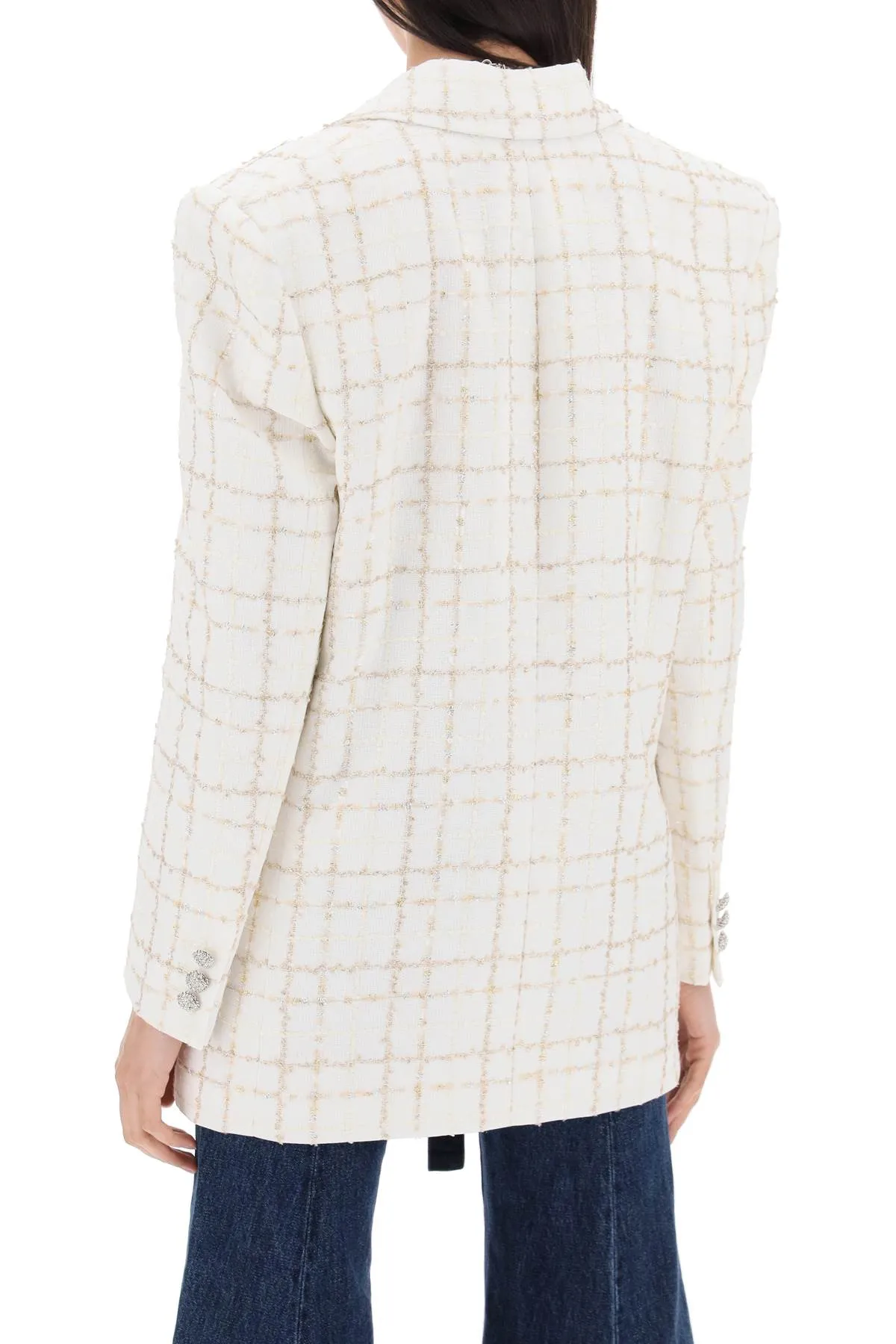 Alessandra Rich Oversized Tweed Jacket With Plaid Pattern