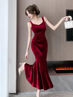 Backless Sleeveless Midi Dresses,  Autumn Winter Elegant Wedding Party Mermaid Female Clothing