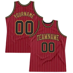 Custom Maroon White Pinstripe Black-Old Gold Authentic Basketball Jersey