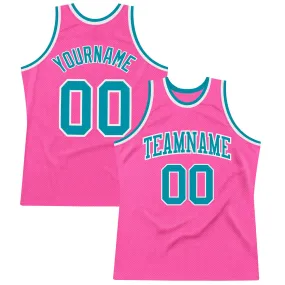 Custom Pink Teal-White Authentic Throwback Basketball Jersey