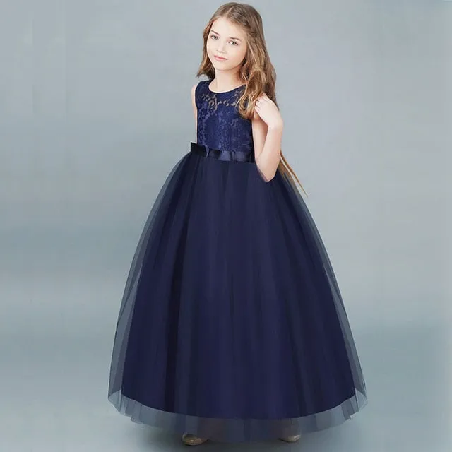 Fancy Flower Long Prom Gowns Teenagers Girls Children Party  Kids Evening Formal Flower Girl Bridesmaid Wedding Dress