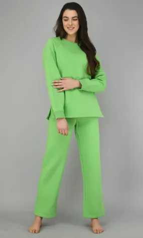 Glam Green Fleece Long Pullover Set