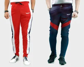 Men Striped Red/Dark Blue Track Pants (Pack of 2)