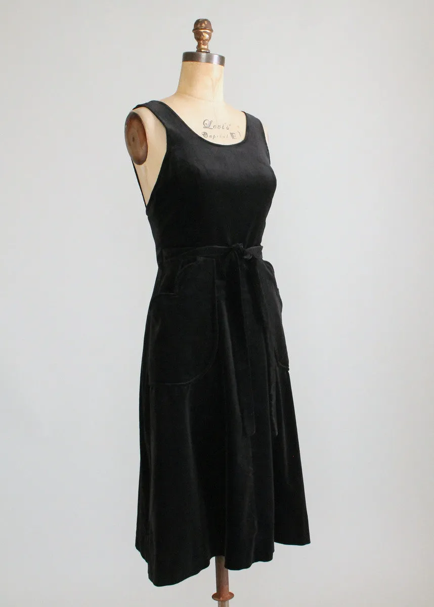 Vintage 1970s Black Velvet Wrap Jumper Dress